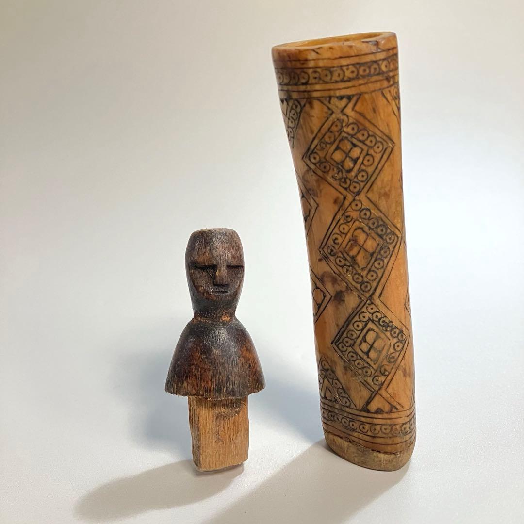 アンティーク　世界の民芸　古作　人型　石灰入れ　骨細工　プリミティブアート　骨董