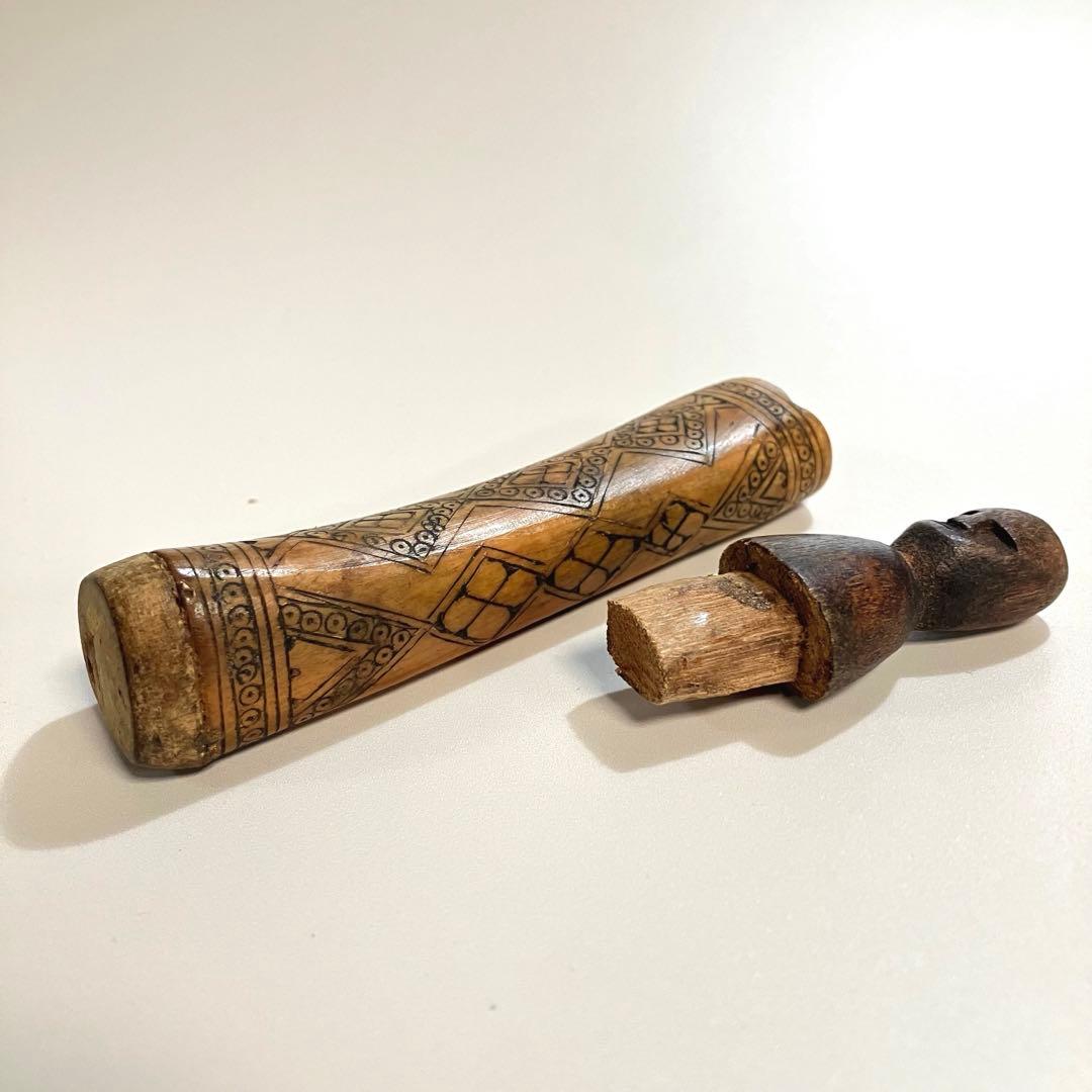 アンティーク　世界の民芸　古作　人型　石灰入れ　骨細工　プリミティブアート　骨董