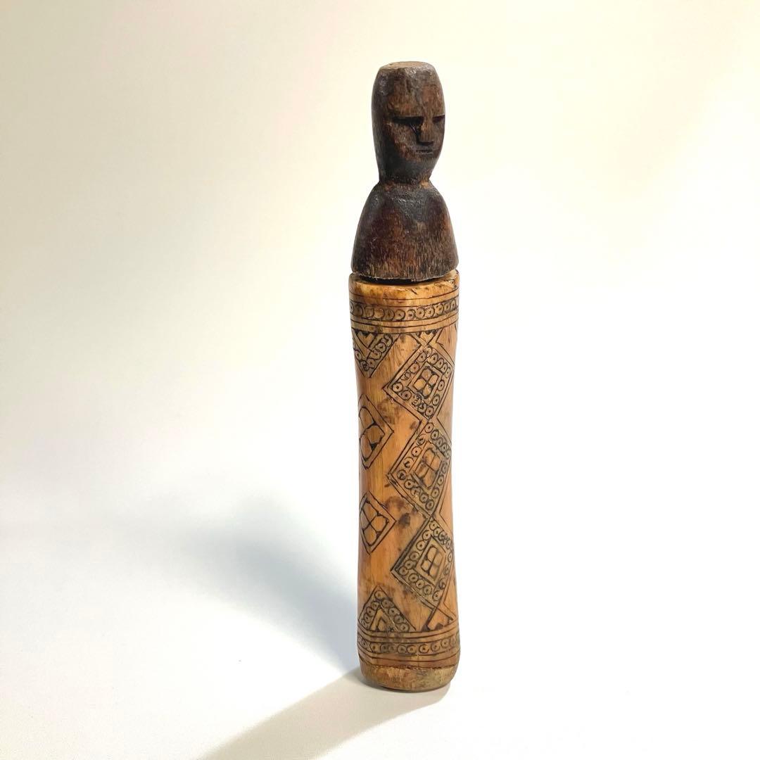 アンティーク　世界の民芸　古作　人型　石灰入れ　骨細工　プリミティブアート　骨董