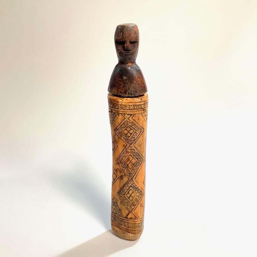 アンティーク　世界の民芸　古作　人型　石灰入れ　骨細工　プリミティブアート　骨董