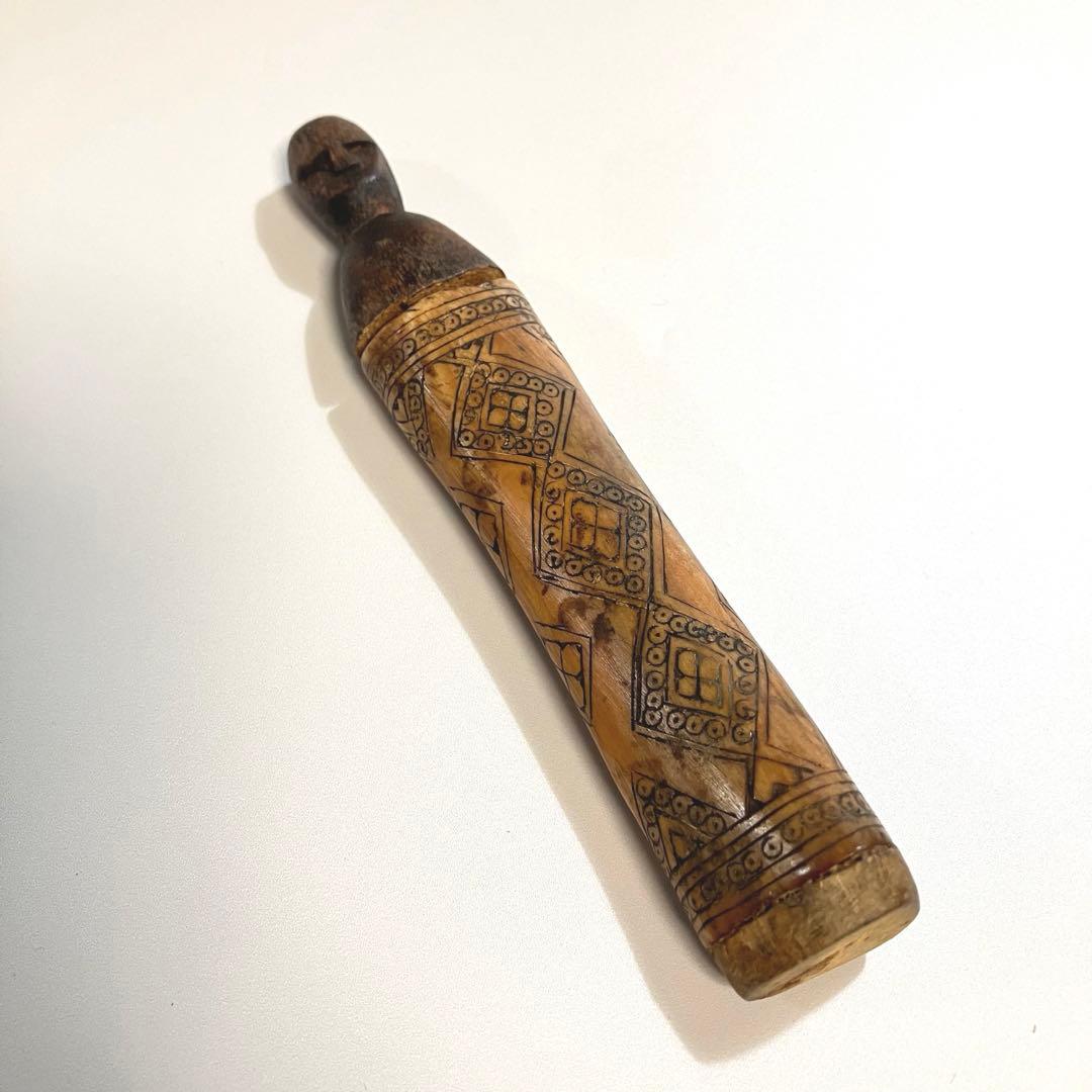 アンティーク　世界の民芸　古作　人型　石灰入れ　骨細工　プリミティブアート　骨董