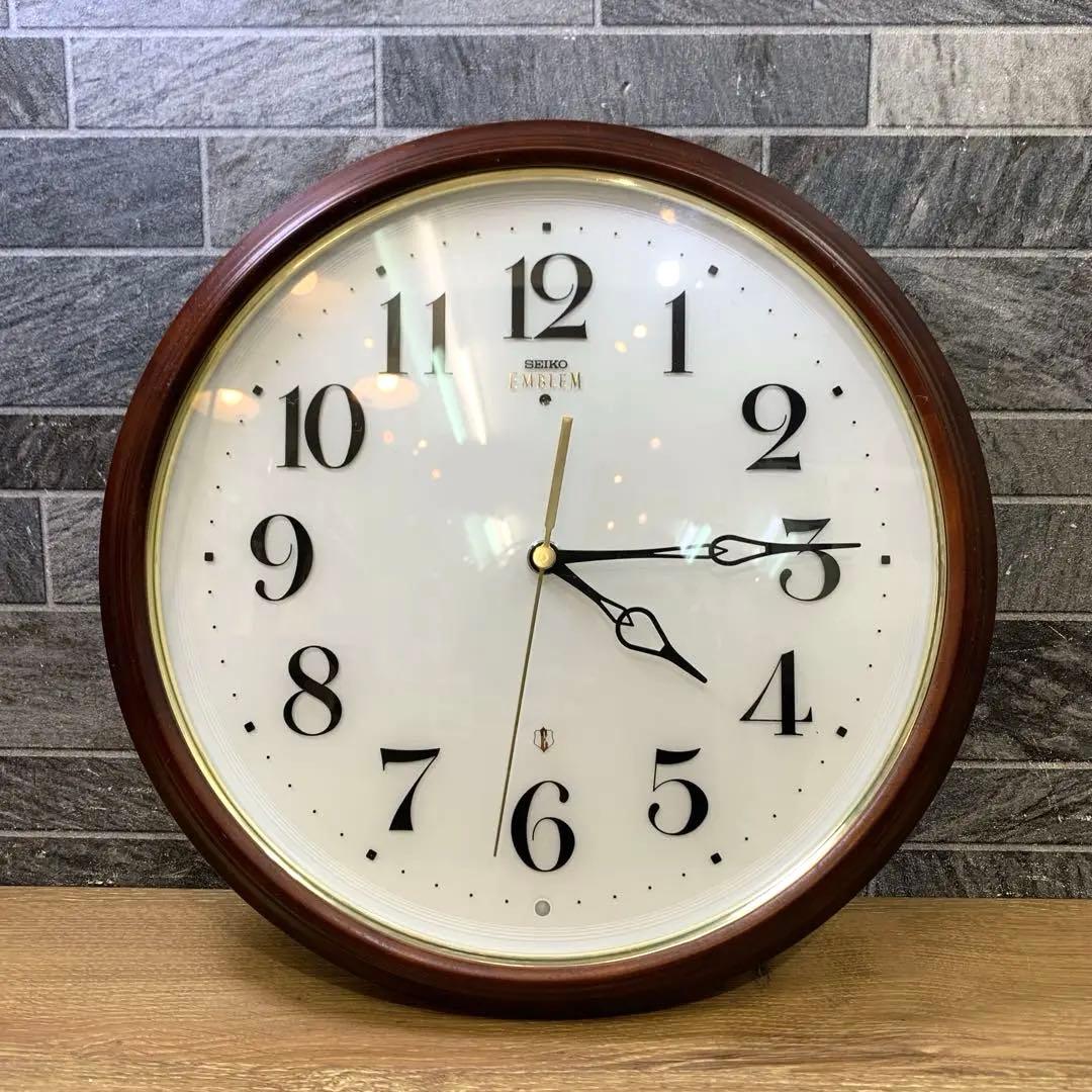 静音秒針　SEIKO EMBLEM　木枠　電波掛け時計　HS553B　アルダー