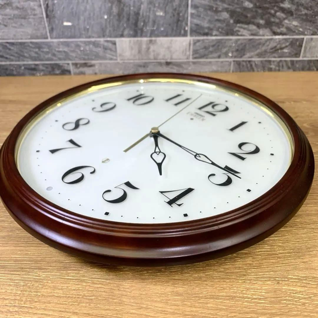 静音秒針　SEIKO EMBLEM　木枠　電波掛け時計　HS553B　アルダー