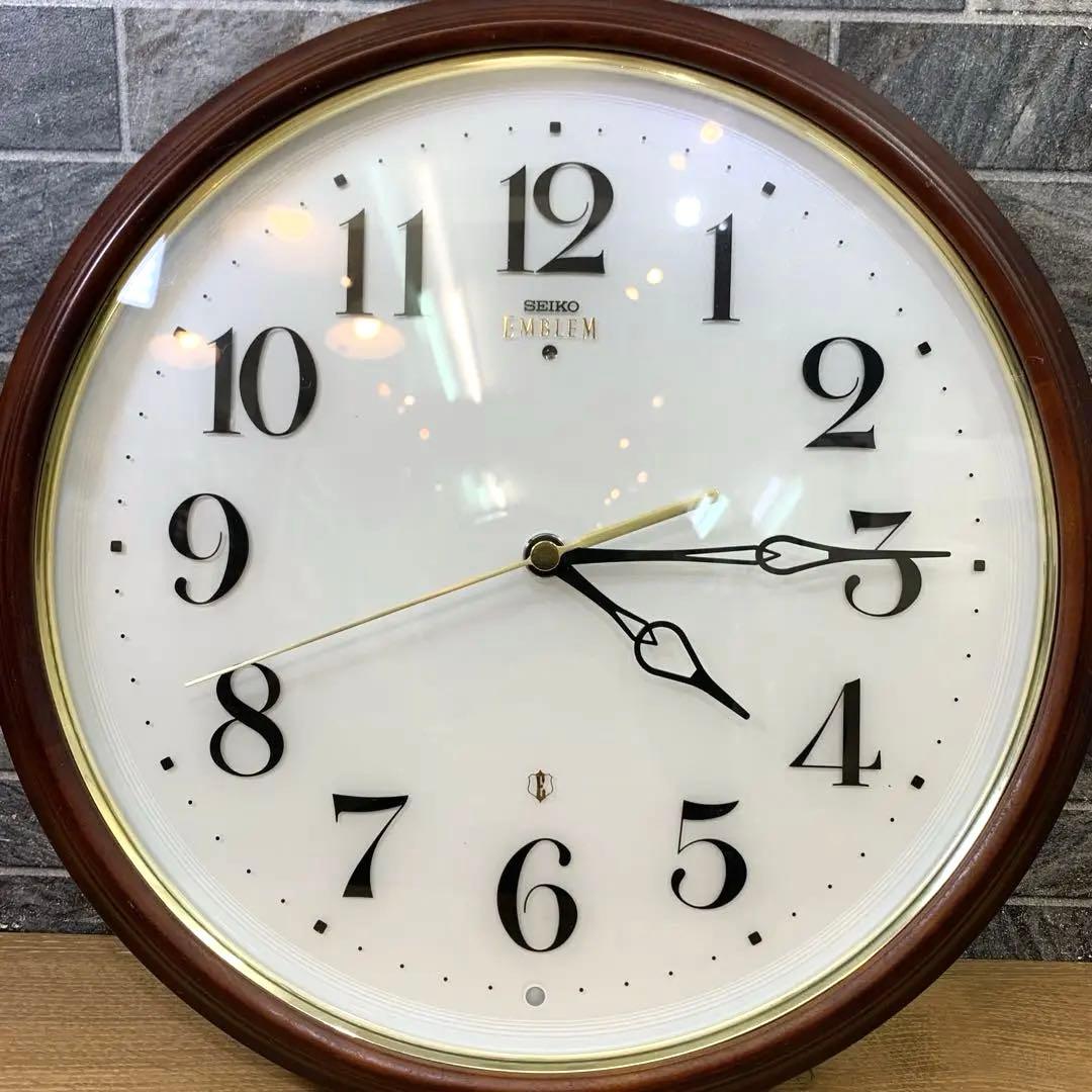 静音秒針　SEIKO EMBLEM　木枠　電波掛け時計　HS553B　アルダー