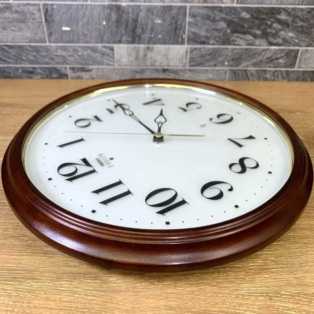 静音秒針　SEIKO EMBLEM　木枠　電波掛け時計　HS553B　アルダー