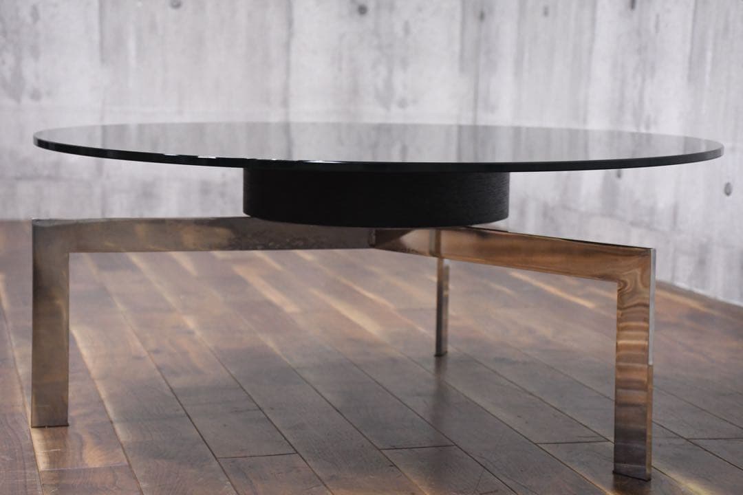 EDC58 スタイリッシュモダン 3レッグ ガラス天板 コーヒーテーブル