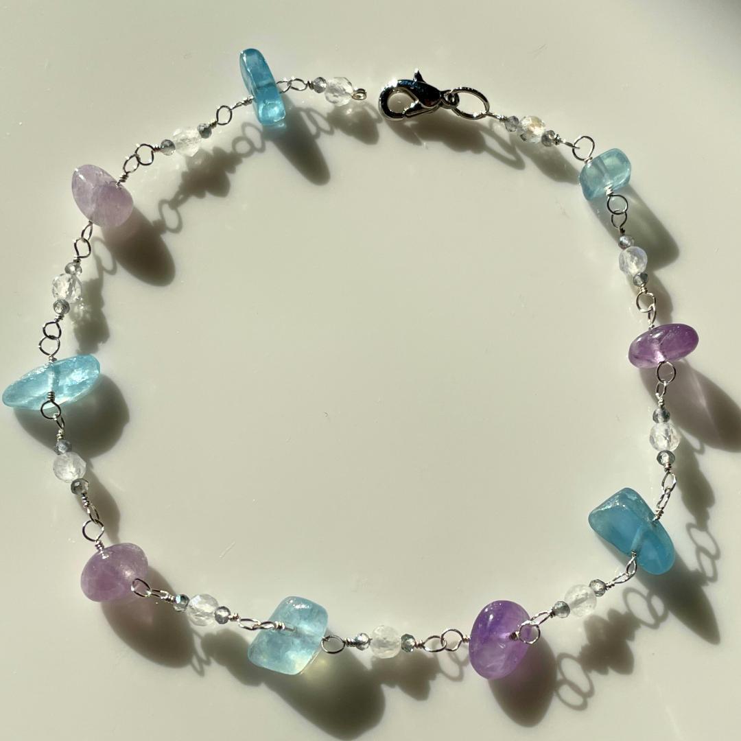 ◆シルバー925◆アクアマリン　アメジスト　レインボームーンストーン　ブレス