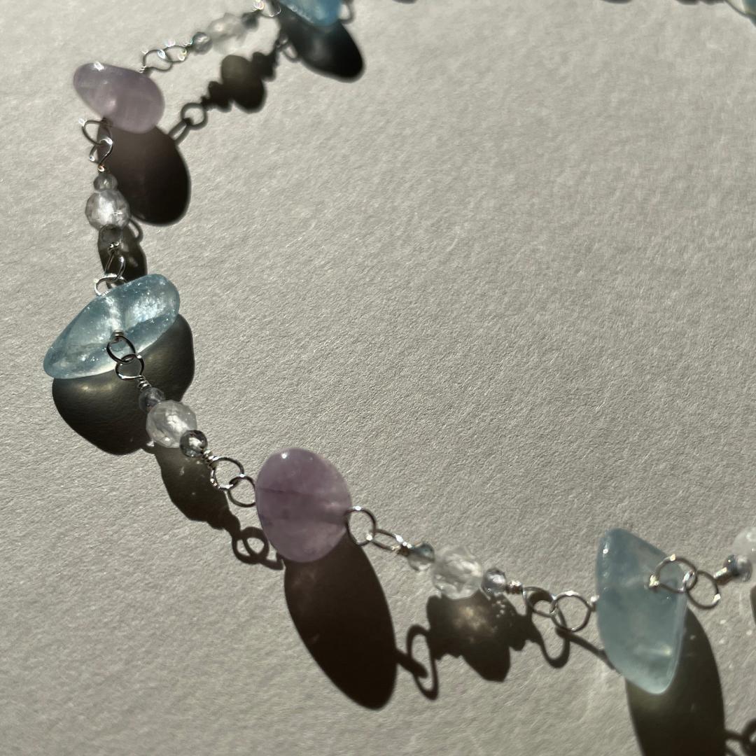 ◆シルバー925◆アクアマリン　アメジスト　レインボームーンストーン　ブレス