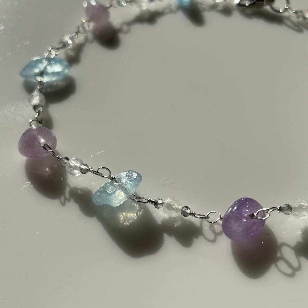 ◆シルバー925◆アクアマリン　アメジスト　レインボームーンストーン　ブレス