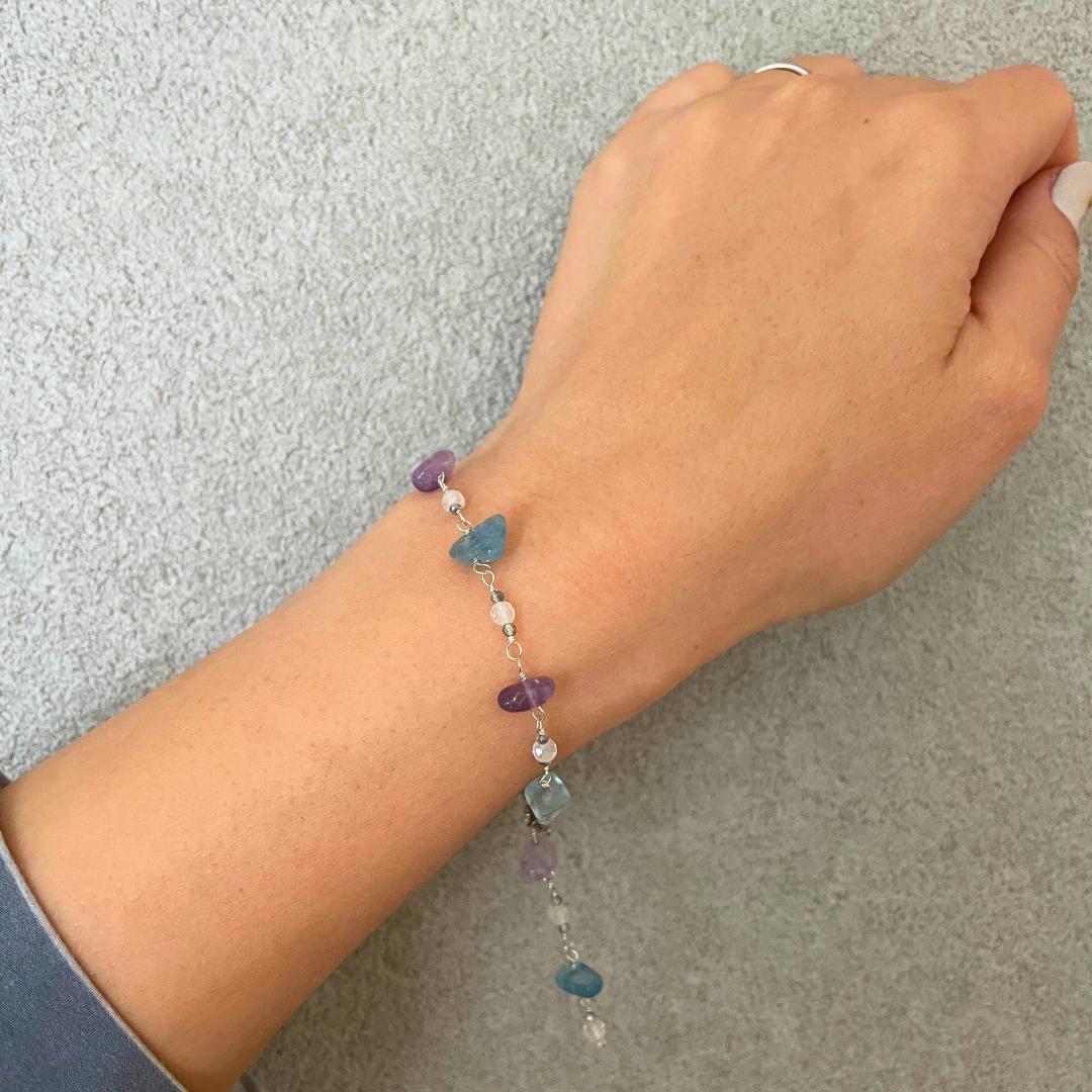 ◆シルバー925◆アクアマリン　アメジスト　レインボームーンストーン　ブレス