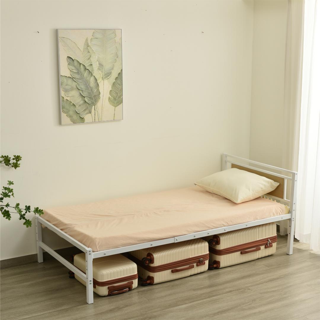 タイムセール！パイプベッド【TYPEA・一段】　高さは三段調節可能　WHITE