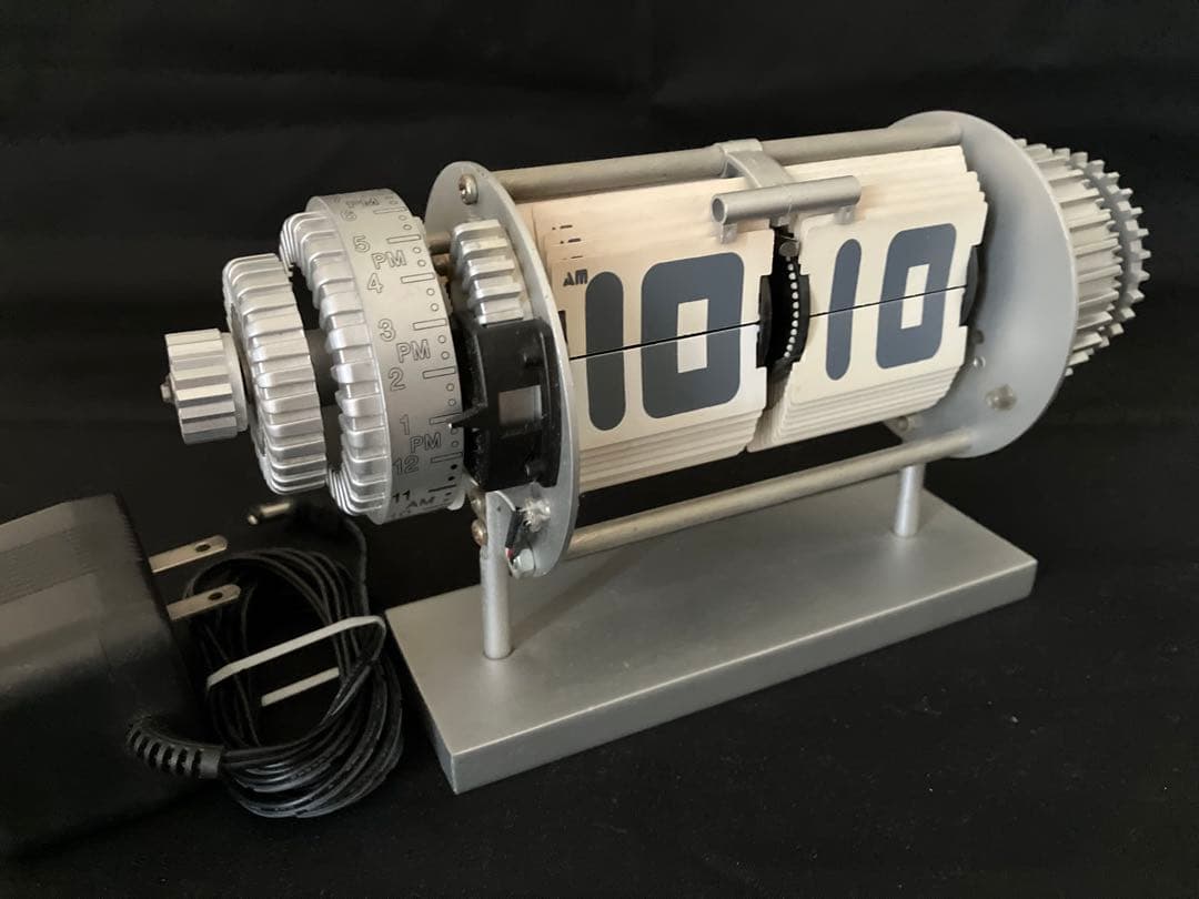 パタパタ時計 アルミ製 機械式 コンセント LED照明(明るさ調整可能)