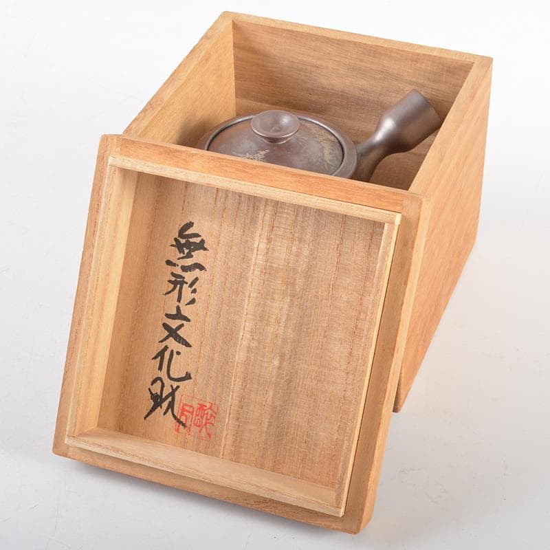 無形文化財 萬古焼 清水酔月造 竹鳥文 横手急須 共布共箱 V R6234