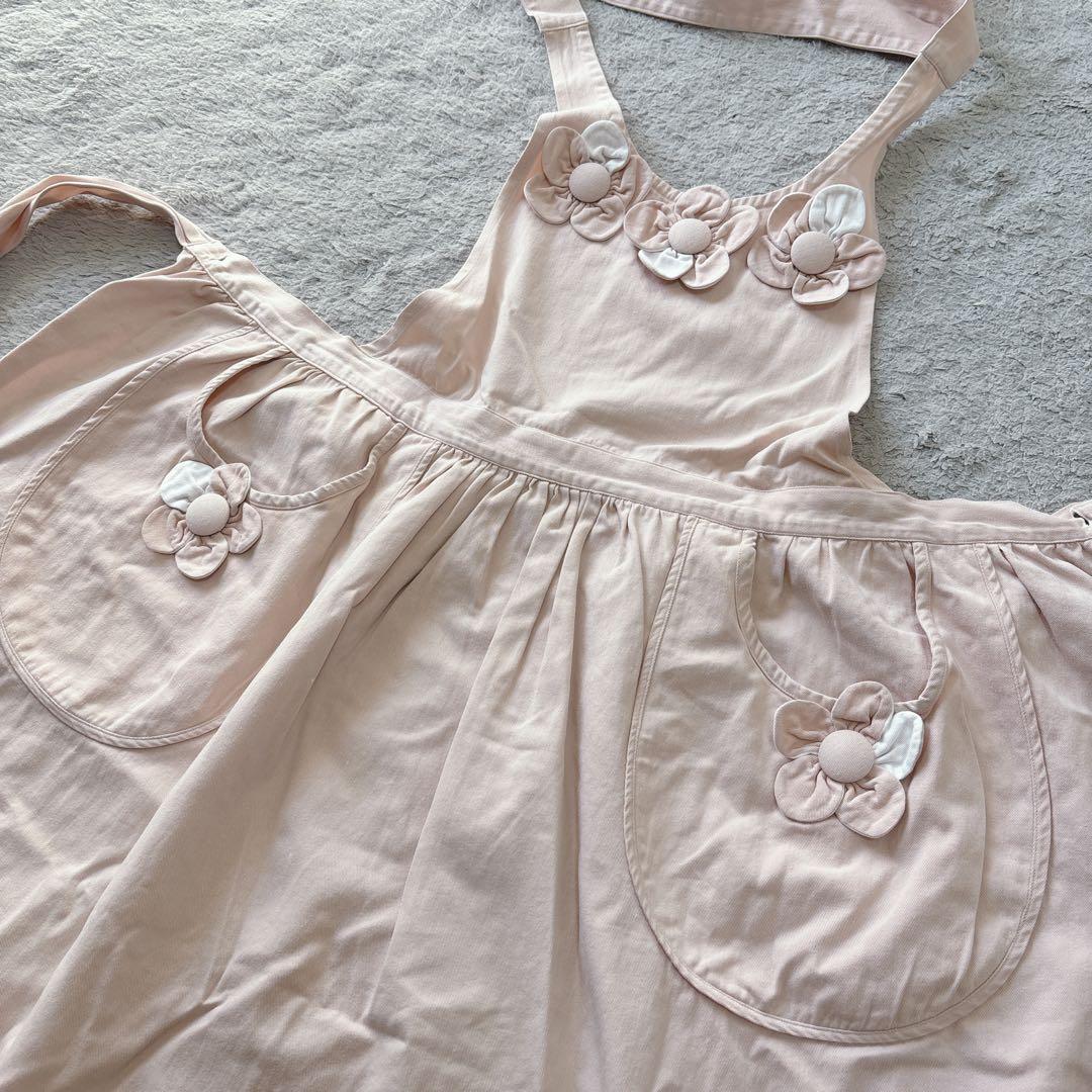 Sunduel お花モチーフが可愛い バッククロス エプロン ピンク 大人可愛い