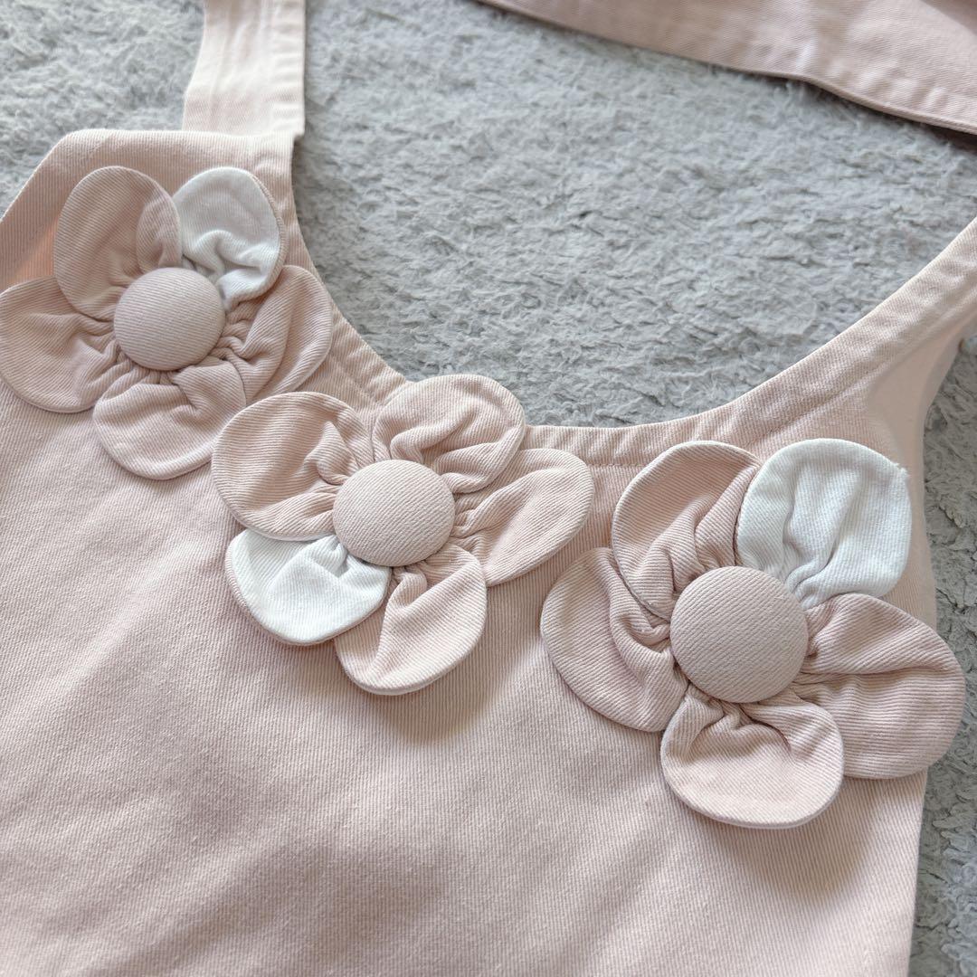 Sunduel お花モチーフが可愛い バッククロス エプロン ピンク 大人可愛い