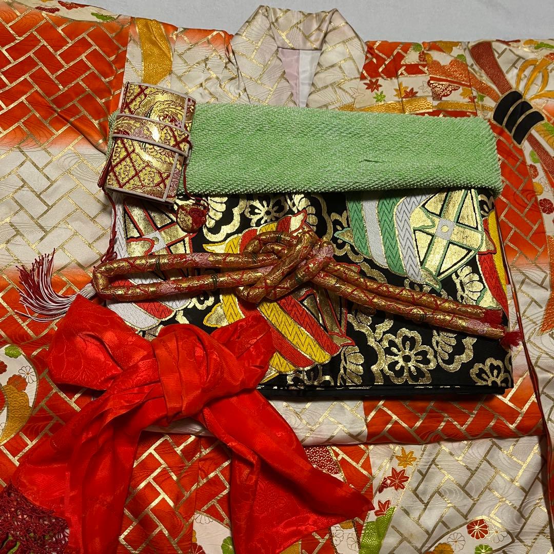 七五三　5歳　7歳　アンティーク　オレンジ　白