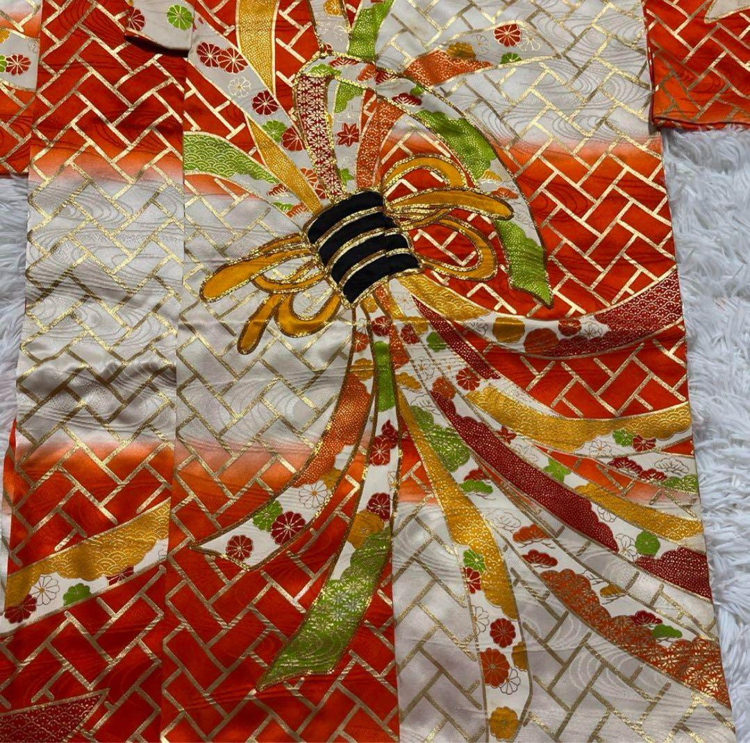 七五三　5歳　7歳　アンティーク　オレンジ　白