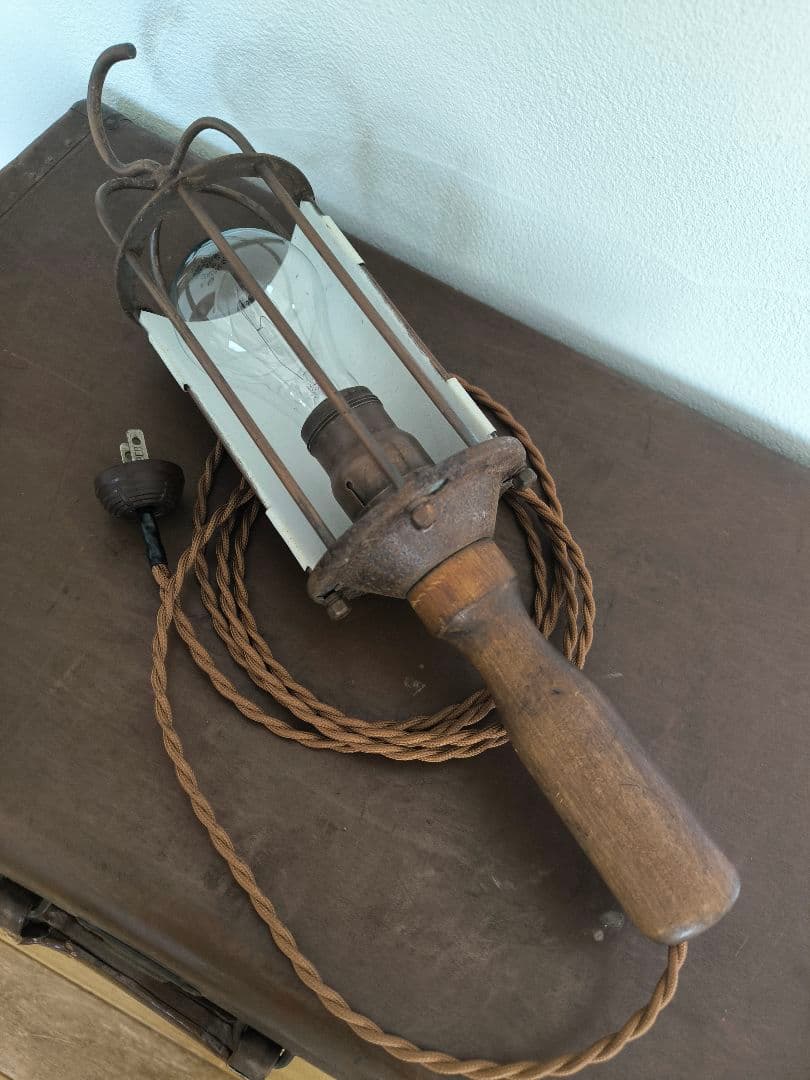 1900s インダストリアル ケージランプ ウッドハンドル ビンテージ アメリカ