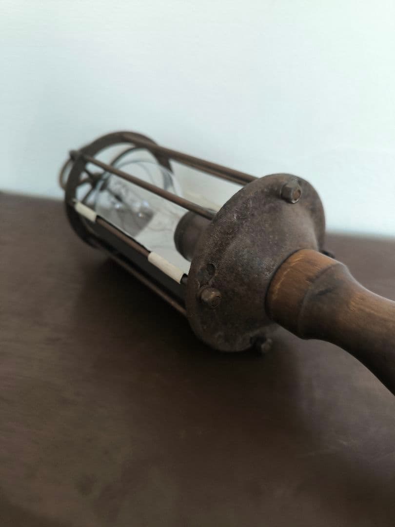 1900s インダストリアル ケージランプ ウッドハンドル ビンテージ アメリカ