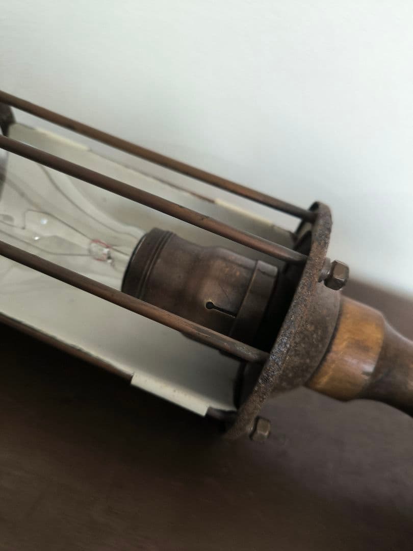 1900s インダストリアル ケージランプ ウッドハンドル ビンテージ アメリカ