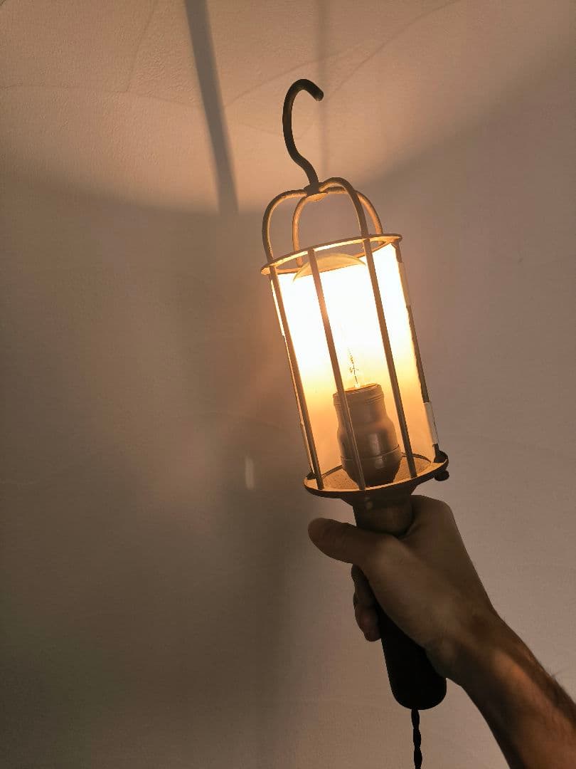 1900s インダストリアル ケージランプ ウッドハンドル ビンテージ アメリカ