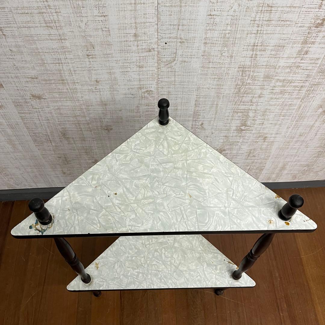 アンティーク】昭和レトロ 木製 2段 三角コーナーラック サイド