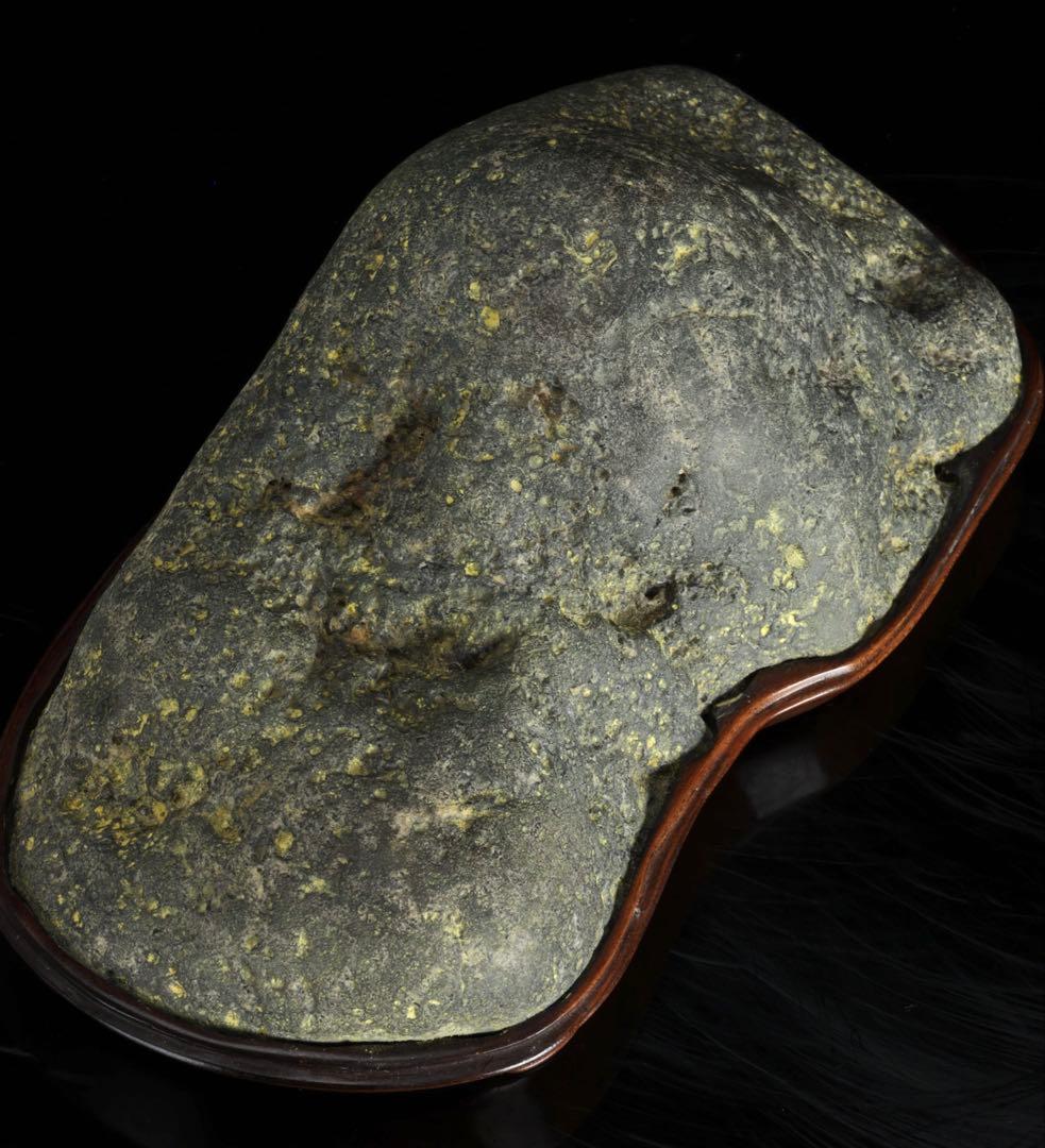 山景石 景石 連山 山型 5.1kg 台座付 黄斑文様 盆景 鑑賞石 自然石