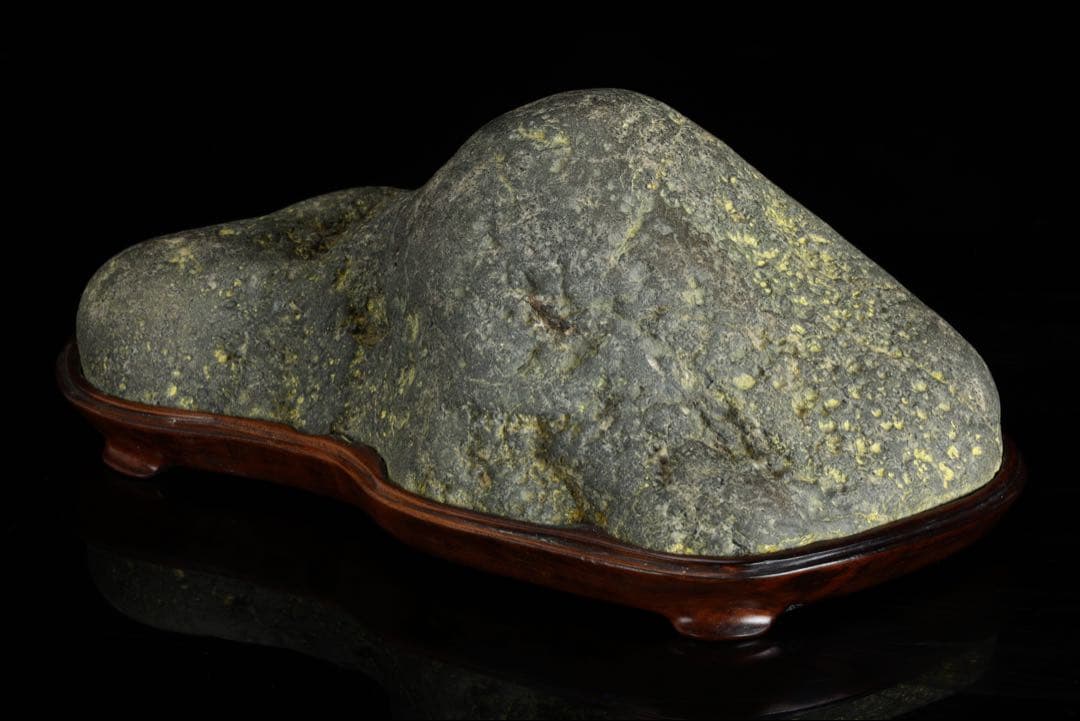 山景石 景石 連山 山型 5.1kg 台座付 黄斑文様 盆景 鑑賞石 自然石