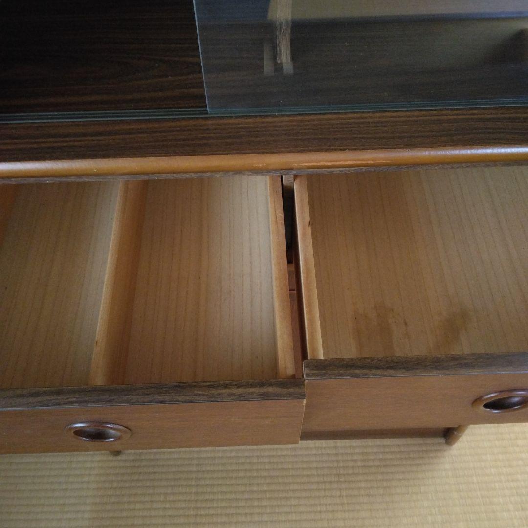 木製食器棚 ブラウン ガラス扉付き