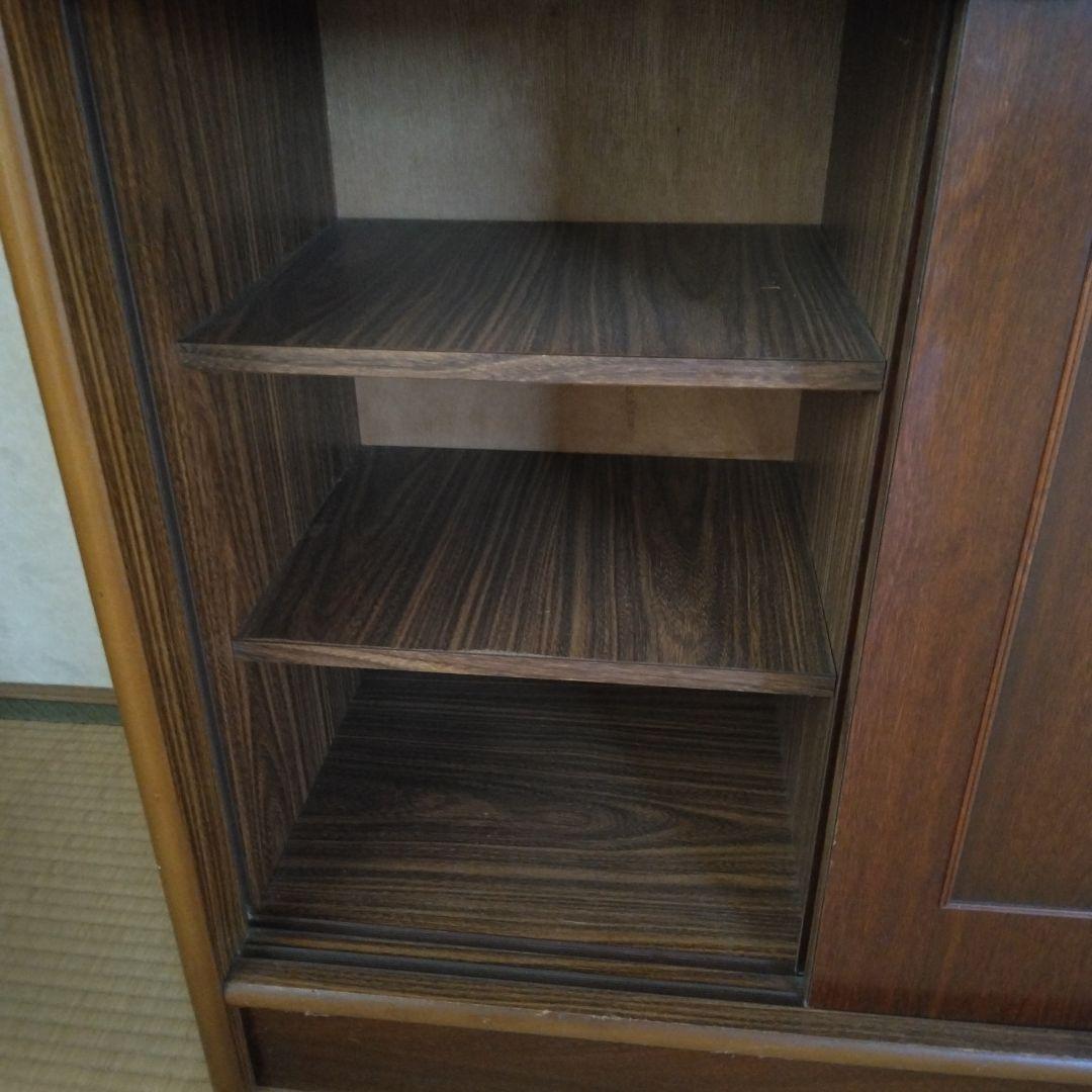 木製食器棚 ブラウン ガラス扉付き