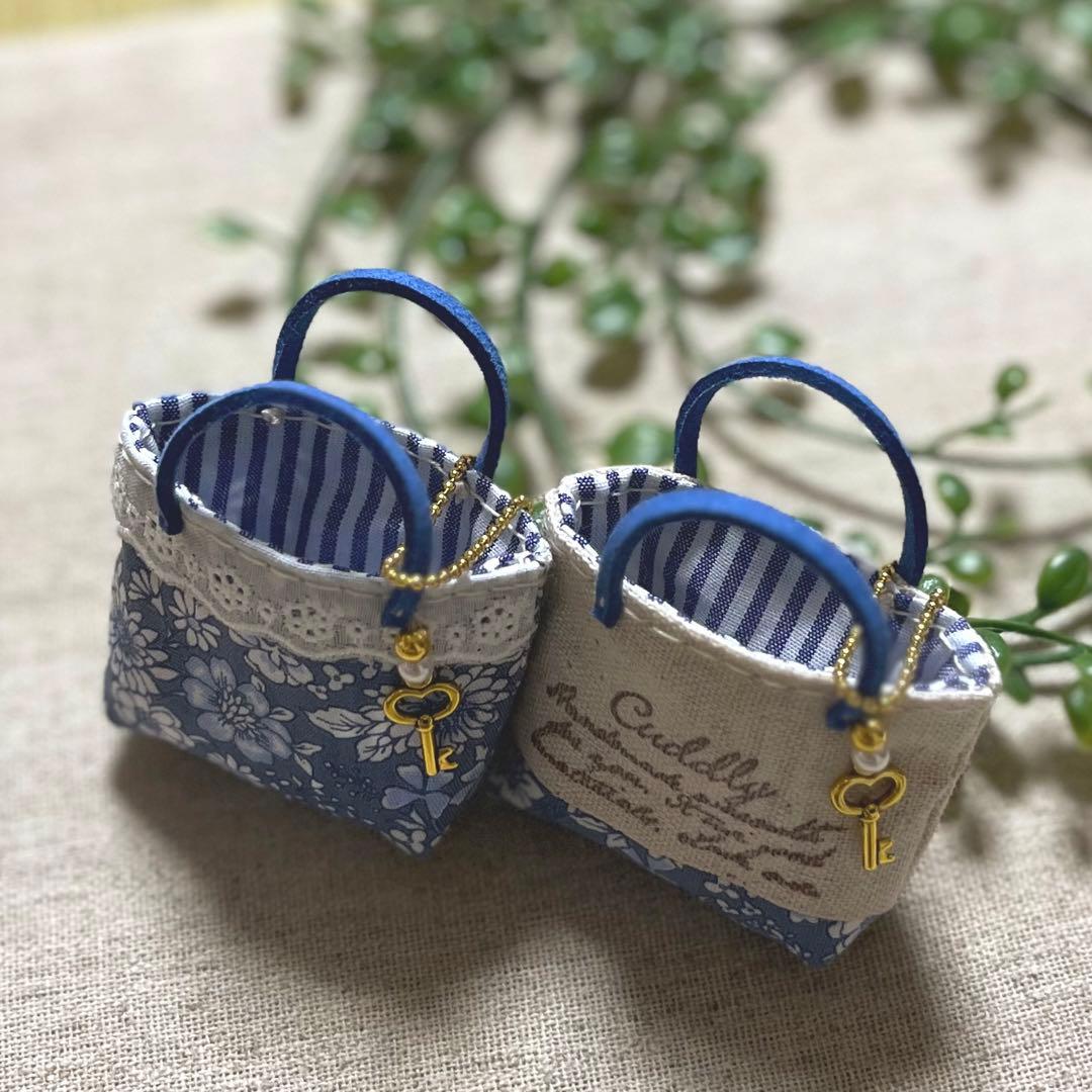 No.2305-9 ミニチュアトートサシェ 香り袋 2個組 紺藤 ネイビー 小花