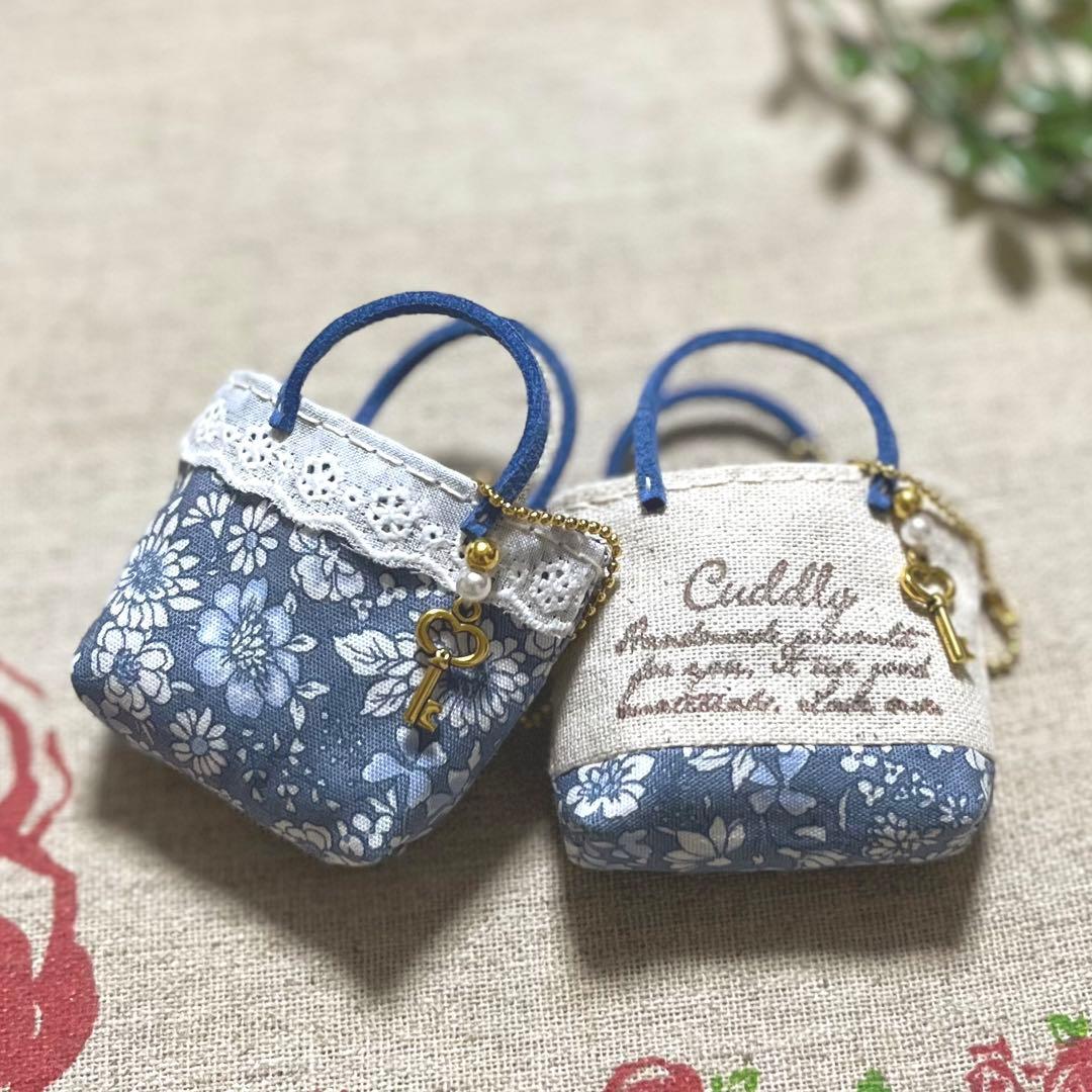No.2305-9 ミニチュアトートサシェ 香り袋 2個組 紺藤 ネイビー 小花