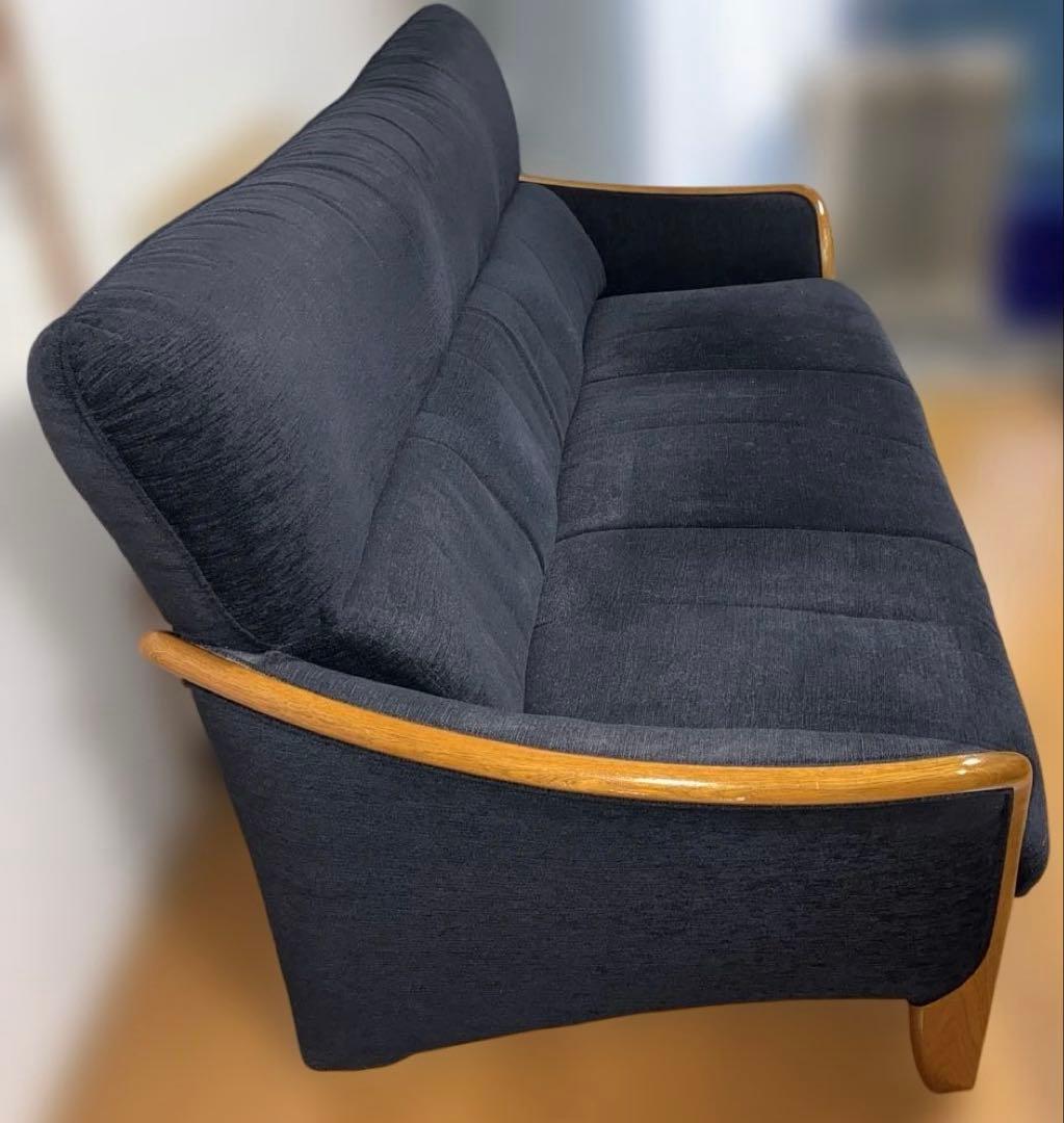 浜本工芸 3人掛け 布ソファー 黒系 中古 大型