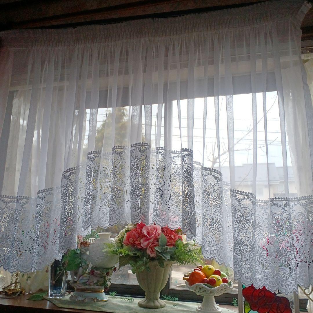 出窓 腰高窓【ボイル&トリムレース アーチスモックギャザータイプ