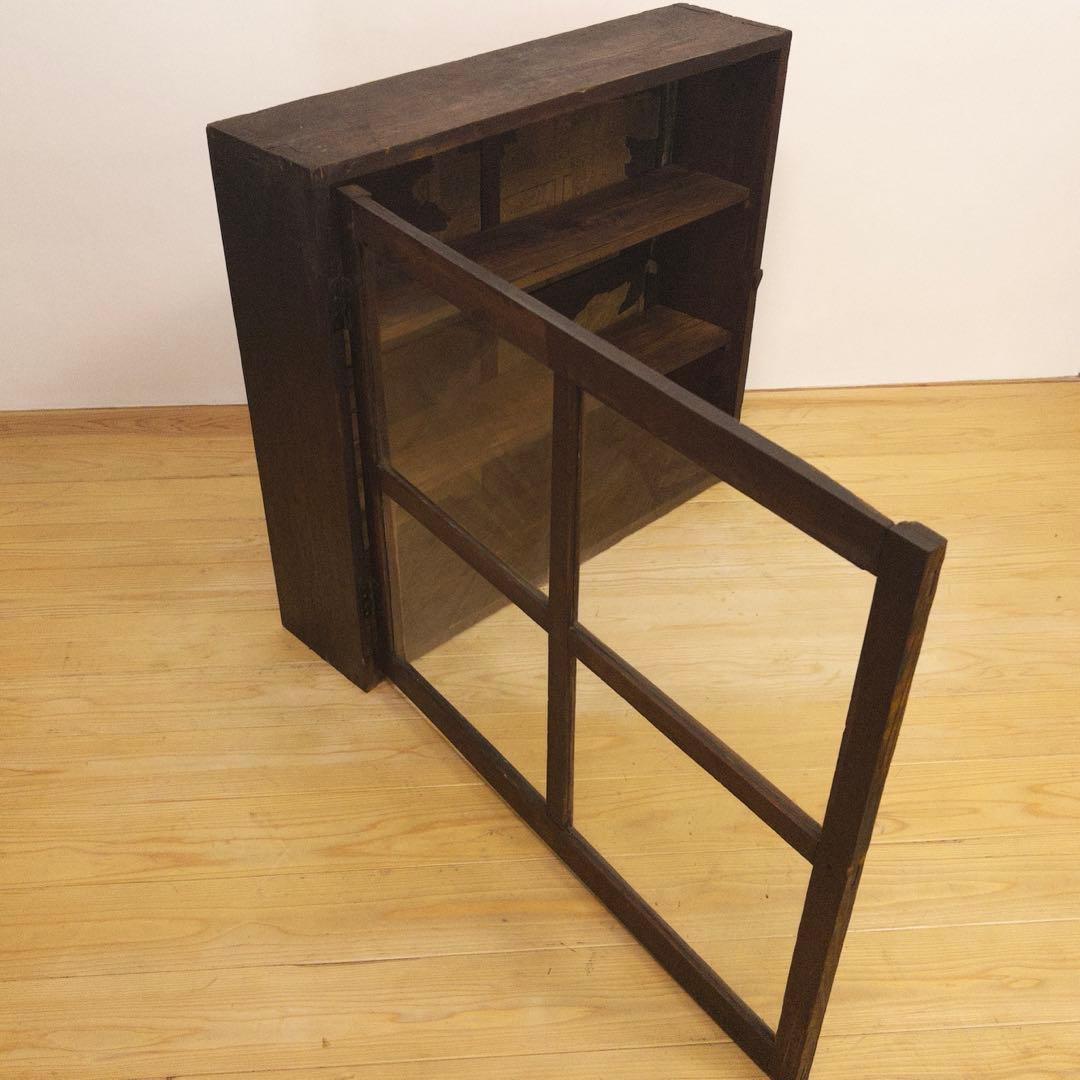 ガラス棚　開戸　木製　収納棚　古道具　古家具　和家具　ビンテージ　アンティーク