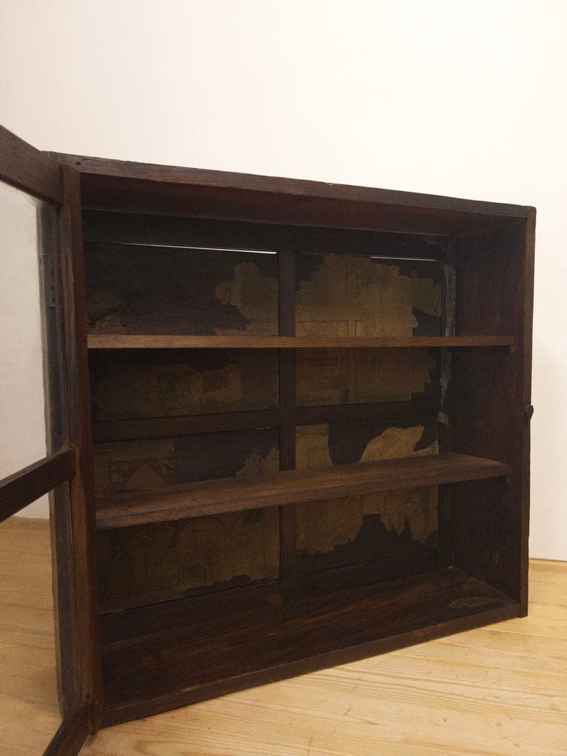 ガラス棚　開戸　木製　収納棚　古道具　古家具　和家具　ビンテージ　アンティーク