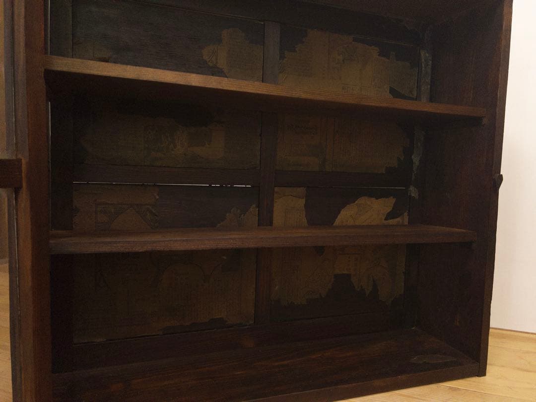 ガラス棚　開戸　木製　収納棚　古道具　古家具　和家具　ビンテージ　アンティーク