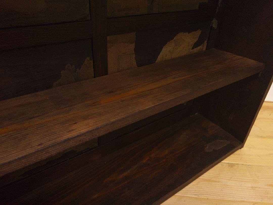 ガラス棚　開戸　木製　収納棚　古道具　古家具　和家具　ビンテージ　アンティーク