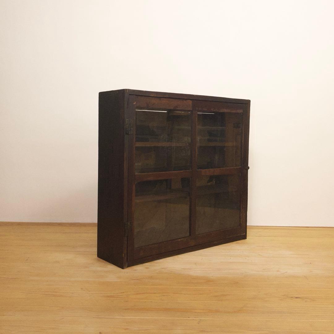 ガラス棚　開戸　木製　収納棚　古道具　古家具　和家具　ビンテージ　アンティーク