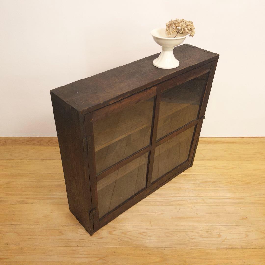 ガラス棚　開戸　木製　収納棚　古道具　古家具　和家具　ビンテージ　アンティーク