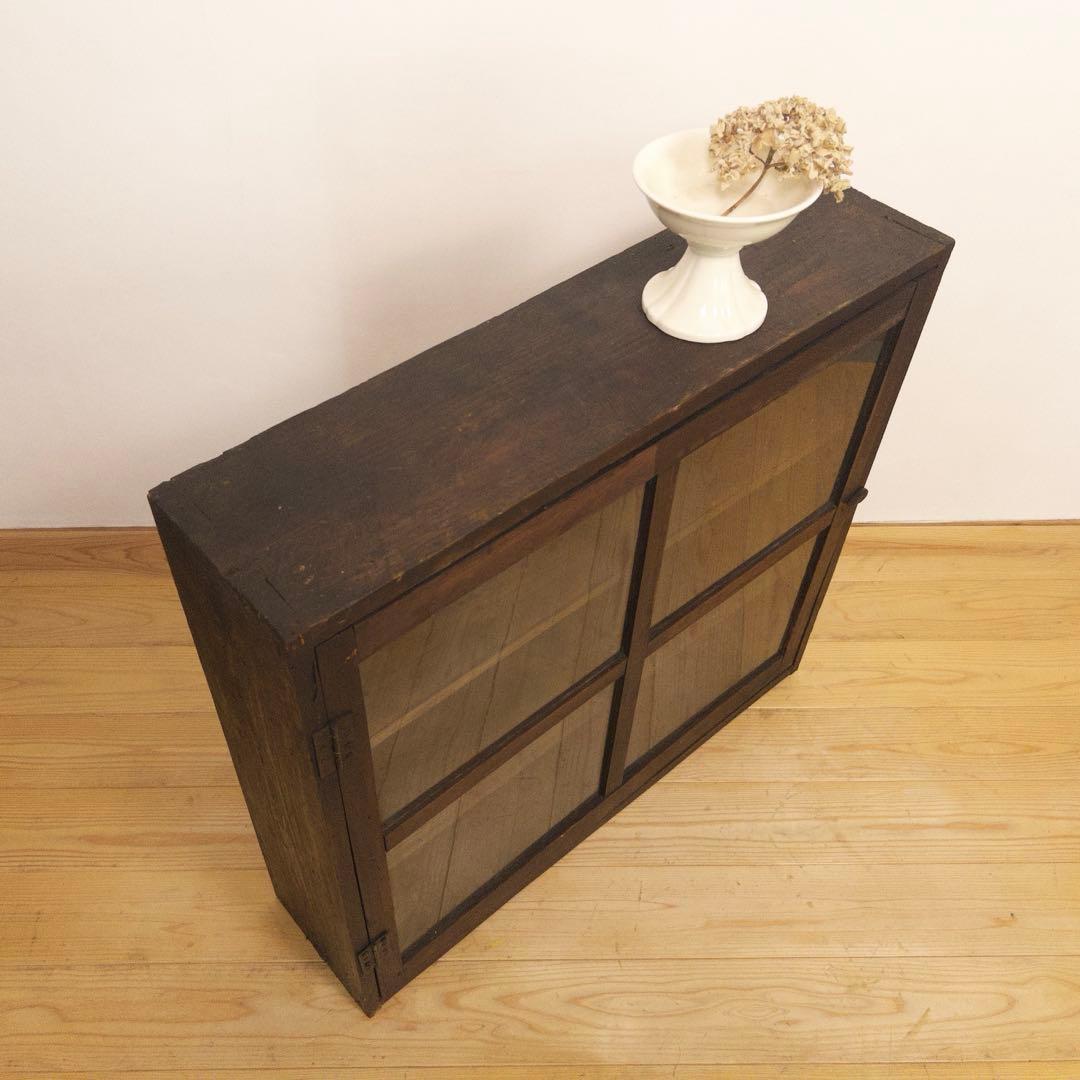 ガラス棚　開戸　木製　収納棚　古道具　古家具　和家具　ビンテージ　アンティーク