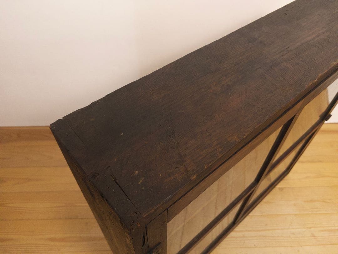 ガラス棚　開戸　木製　収納棚　古道具　古家具　和家具　ビンテージ　アンティーク