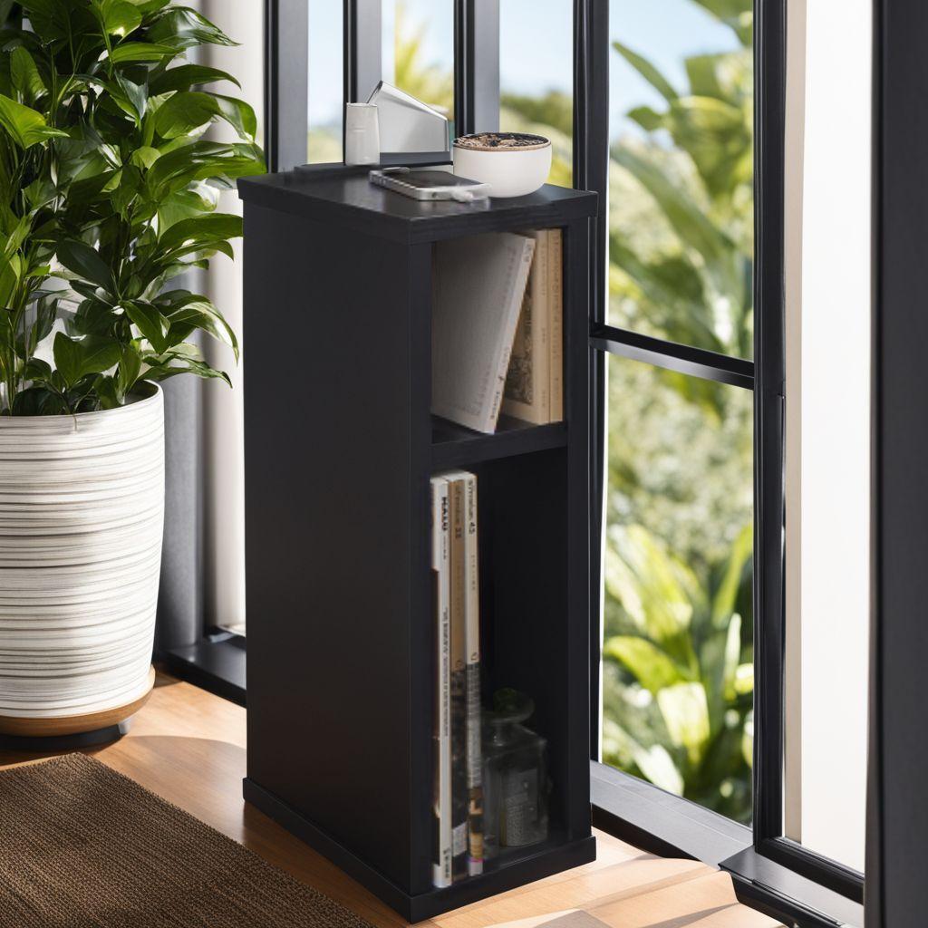 コンセント付き 省スペース 木製 スリム ナイトテーブル