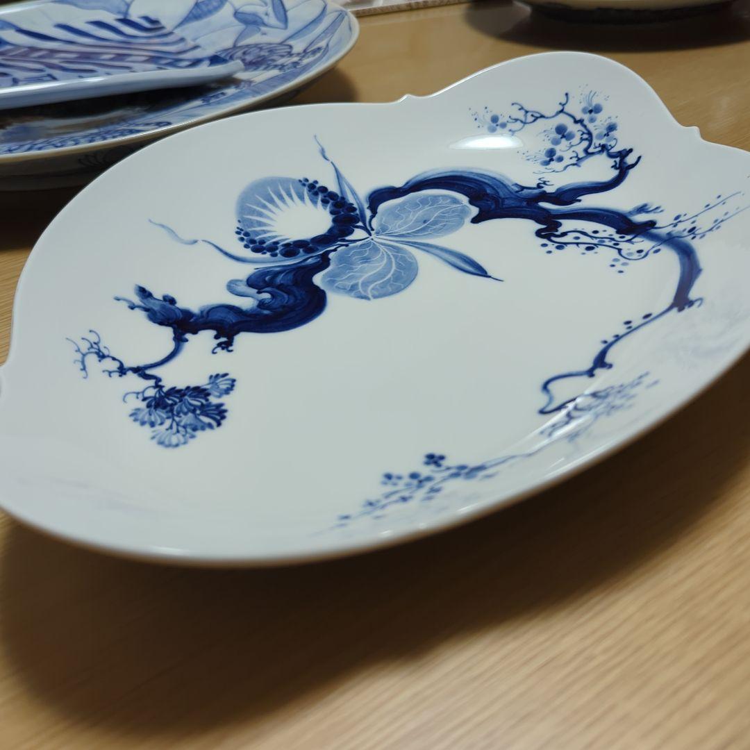 【最終大幅値下げ】37cm楕円大皿　マイセン　ブルーオーキッドプレート