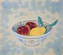 【真作】絵画　日本画　果実と器の日本画静物　色彩の調和　現代和モダン　Y22