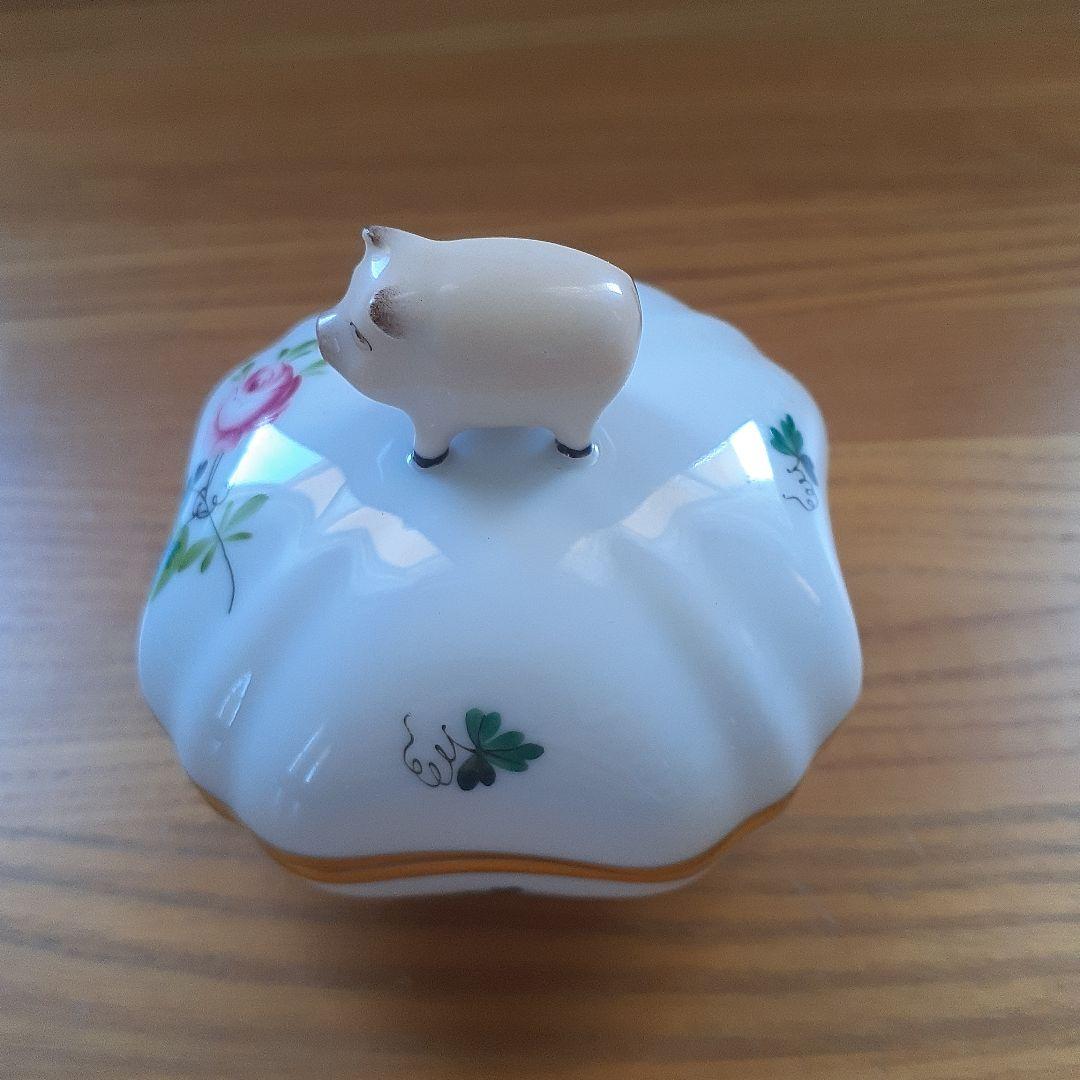 Herend 蓋付き容器 豚のフィギュア付き
