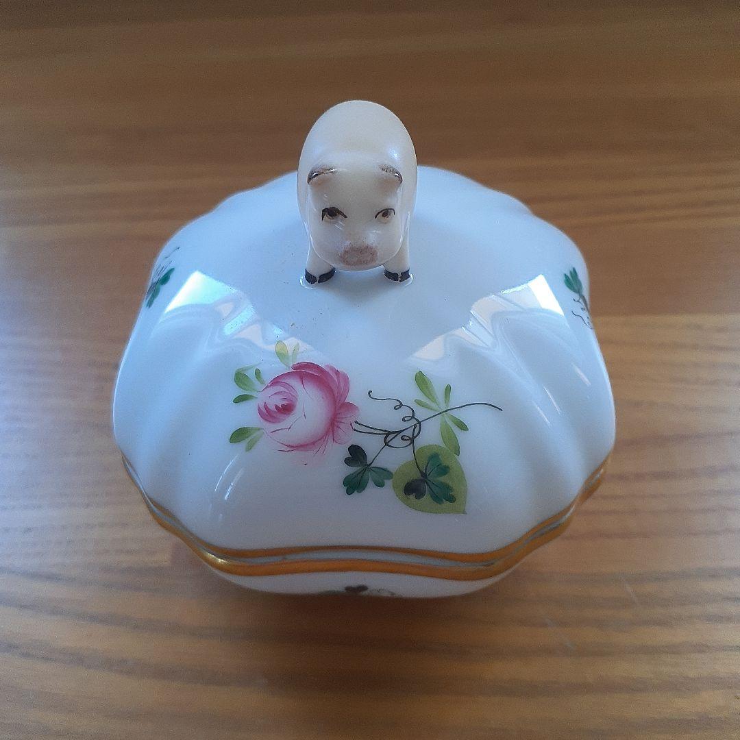 Herend 蓋付き容器 豚のフィギュア付き
