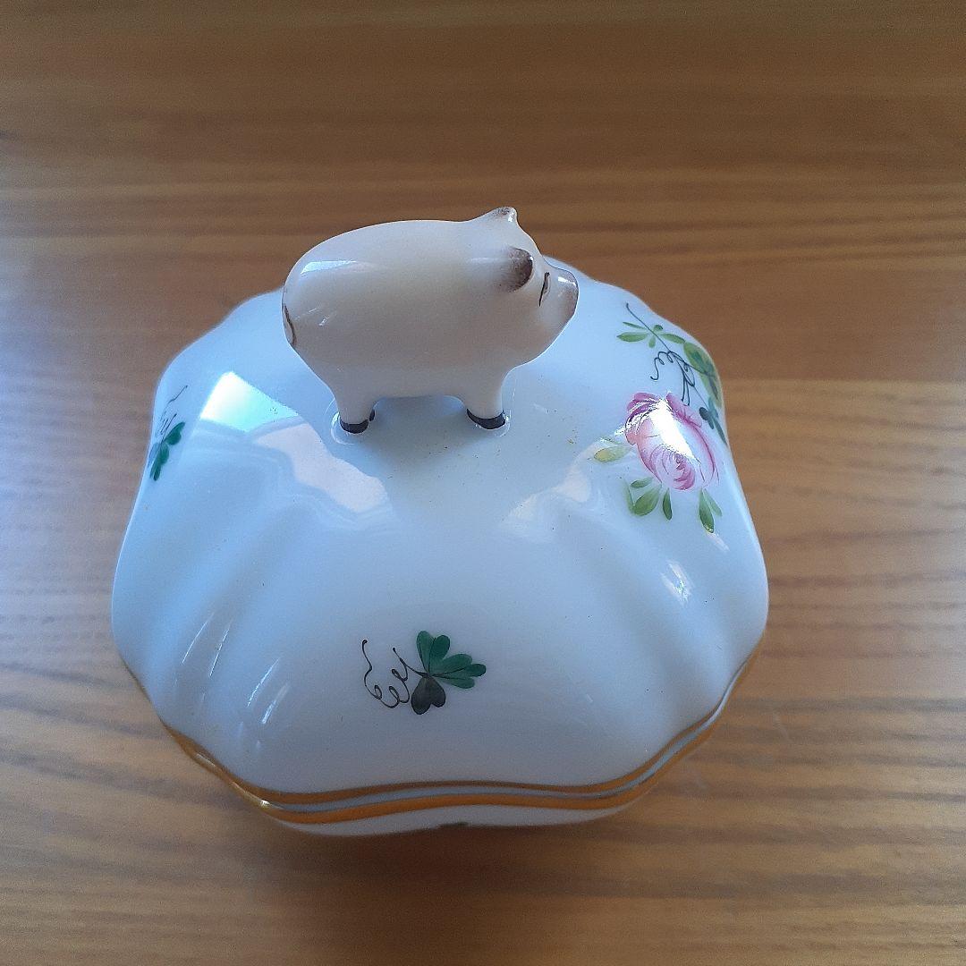 Herend 蓋付き容器 豚のフィギュア付き
