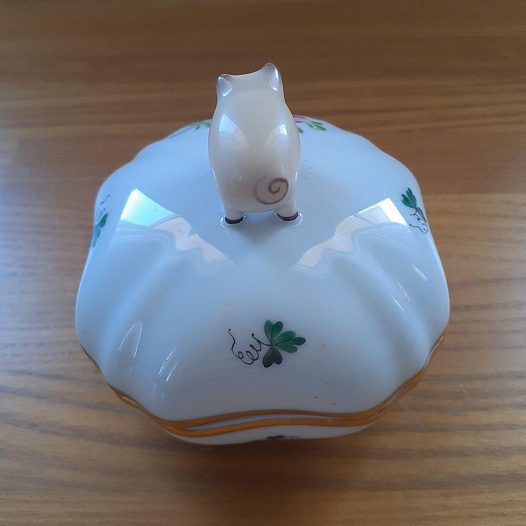Herend 蓋付き容器 豚のフィギュア付き