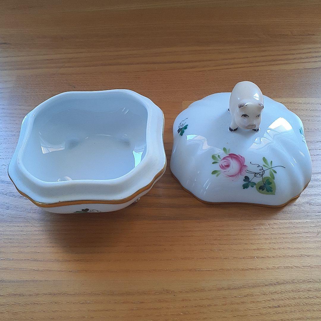 Herend 蓋付き容器 豚のフィギュア付き